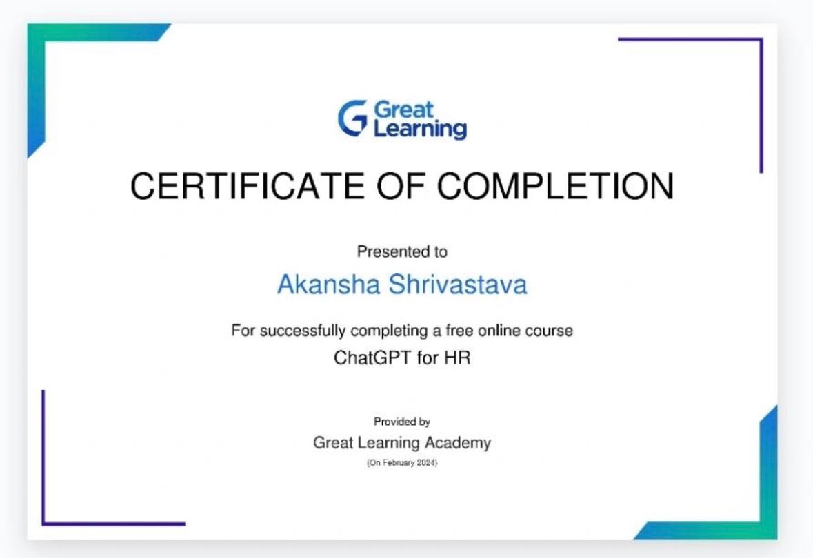 ChatGPT for HR certificate — Great Learning Academy